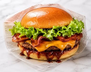 Cheezy Bacon BBQ: rundsvleesburger met cheddar, bacon en smokey bbq-saus
